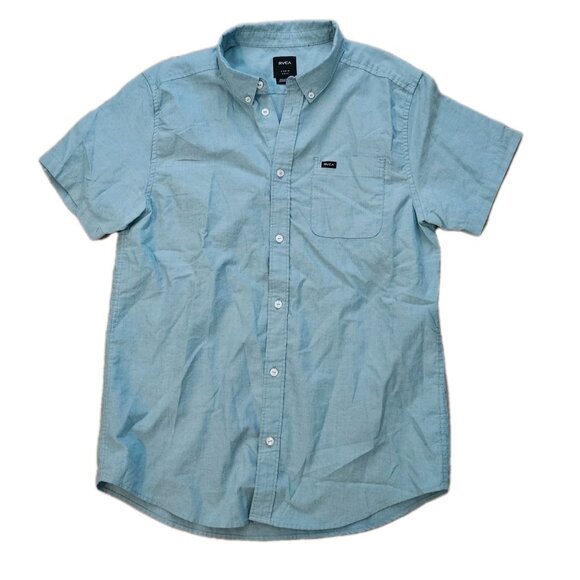 RVCA Green Button Up Slim Fit Short Sleeve Outdoor Shirt Mens Large - Picture 1 of 4